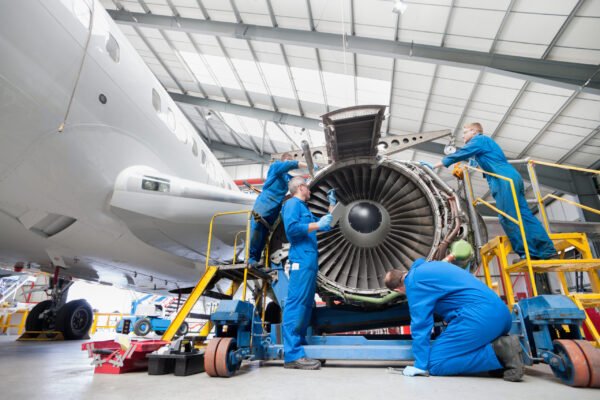 MRO Engineer Team working on Aircraft
