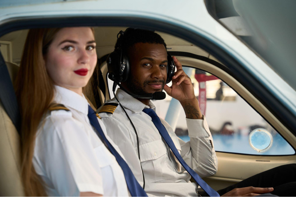 male pilot and female copilot