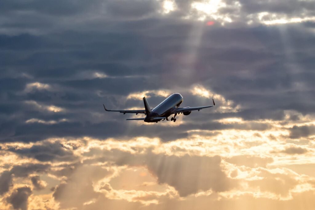 plane rising in the skies