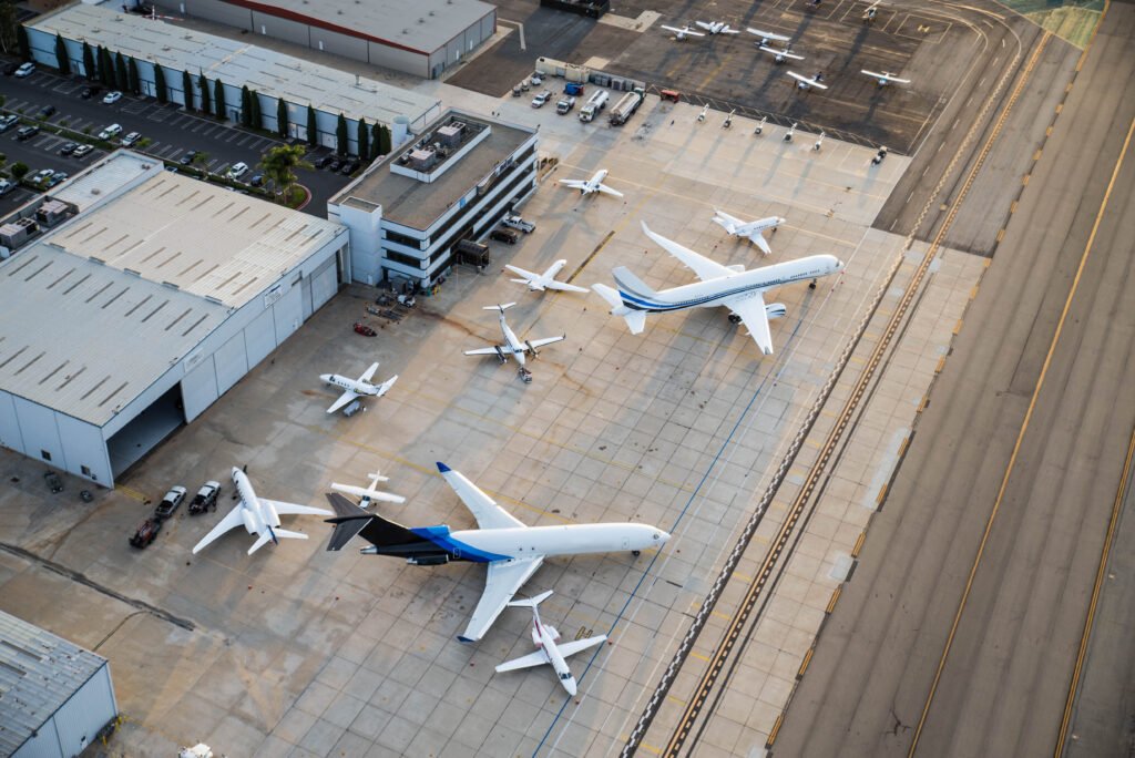 Airport with airplane, view from above. Aviation Recruitment demand.