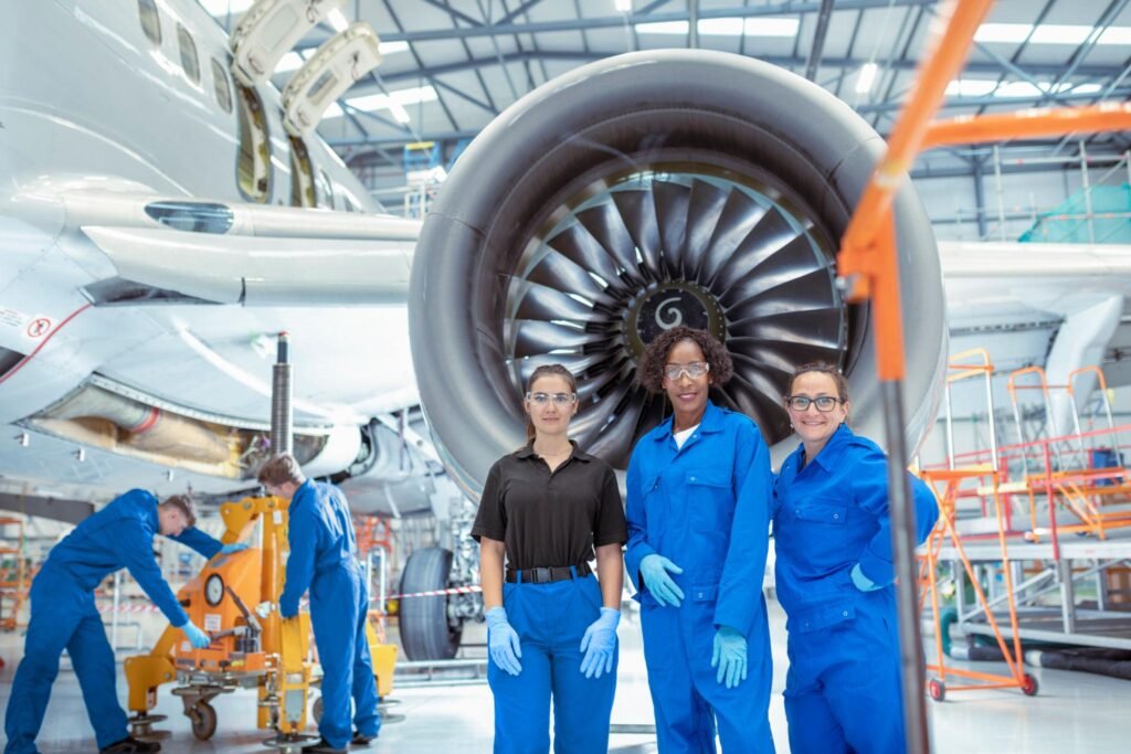 MRO Engineers in the hangar. Women in Aviation Recruitment